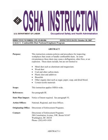 OSHA Instruction on the subject of the Combustible Dust National ...