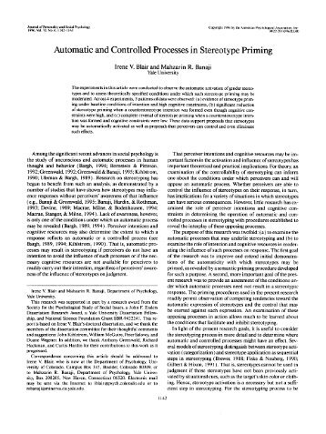 Automatic and Controlled Processes in Stereotype Priming