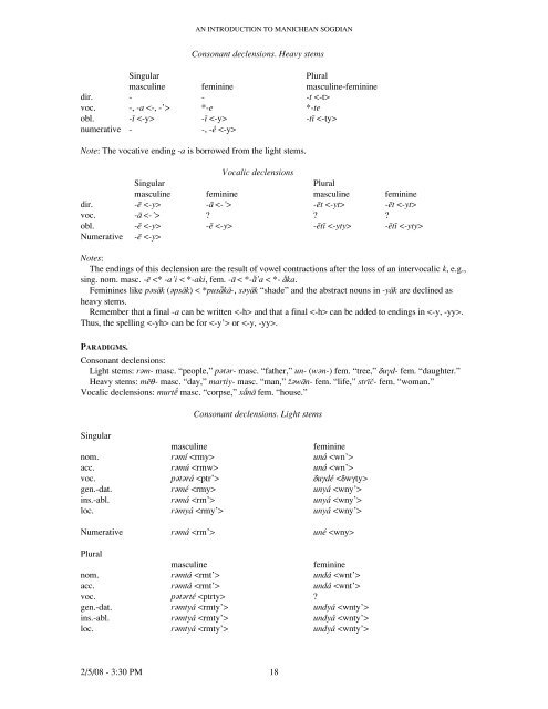 17 2/5/08 - 3:30 PM LESSON 2 GRAMMAR Sogdian has 6 cases ...