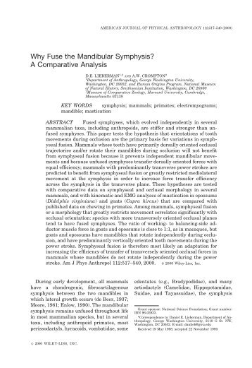 (2000) Why fuse the mandibular symphysis? A comparative analysis ...