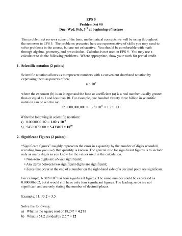 EPS 5 Problem Set #0 Due: Wed. Feb. 3rd at beginning of lecture ...