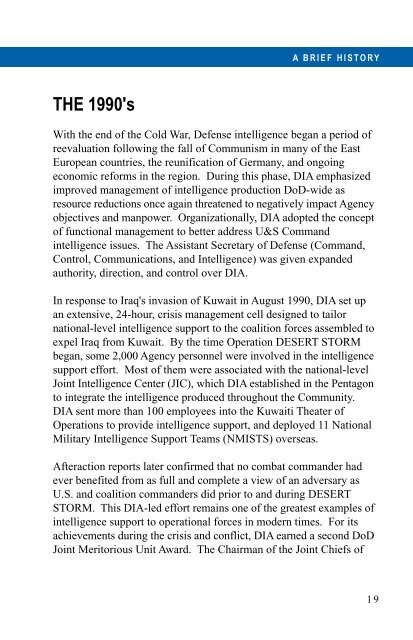 Defense Intelligence Agency: A Brief History