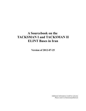 A Sourcebook on the TACKSMAN I and TACKSMAN II ELINT Bases ...