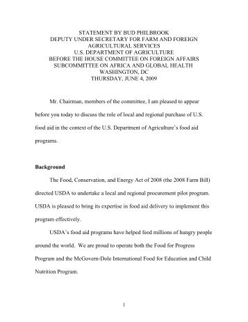 statement by bud philbrook deputy under - Foreign Agricultural ...