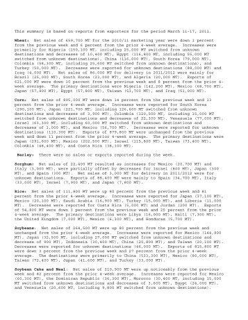 This summary is based on reports from exporters - Foreign ...