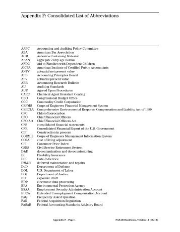 Appendix F - Federal Accounting Standards Advisory Board