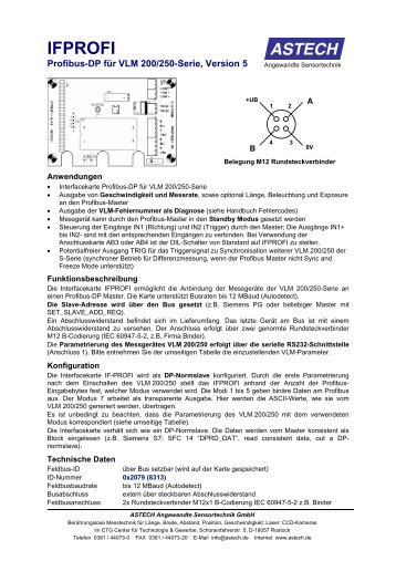 IFPROFI Profibus-Dp für VLM 200/250-Serie - ASTECH Gmbh