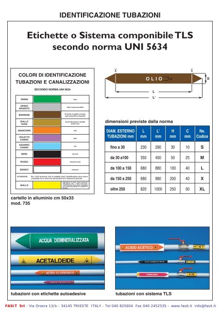 Identificazione tubature e bombole UNI5634 - Fasit