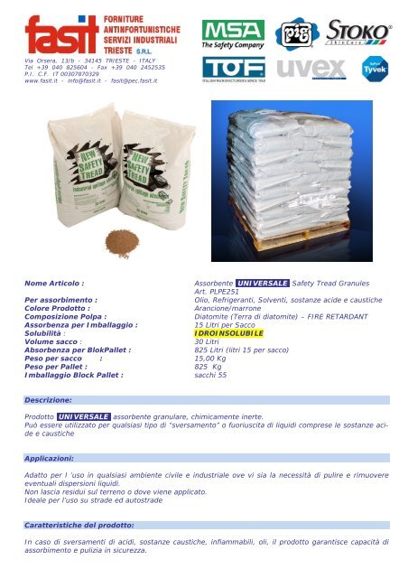 Assorbente UNIVERSALE Safety Tread Granules - Fasit