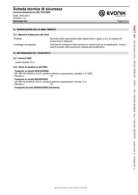 Scheda tecnica di sicurezza - Fasit