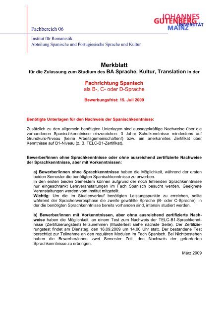 Merkblatt - Fachbereich Translations-, Sprach- und Kulturwissenschaft