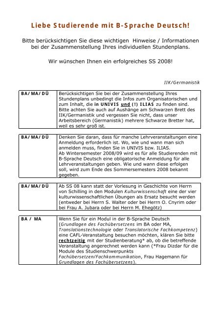 Liebe Studierende Mit B Sprache Deutsch