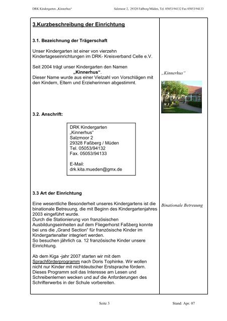 DRK Kindergarten „Kinnerhus“ - Gemeinde Faßberg