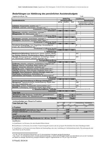 Bedarfsbogen - FAssiS - Fachstelle Assistenz Schweiz