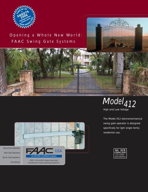 FAAC 412 Specs - Fast Access Security Corp.