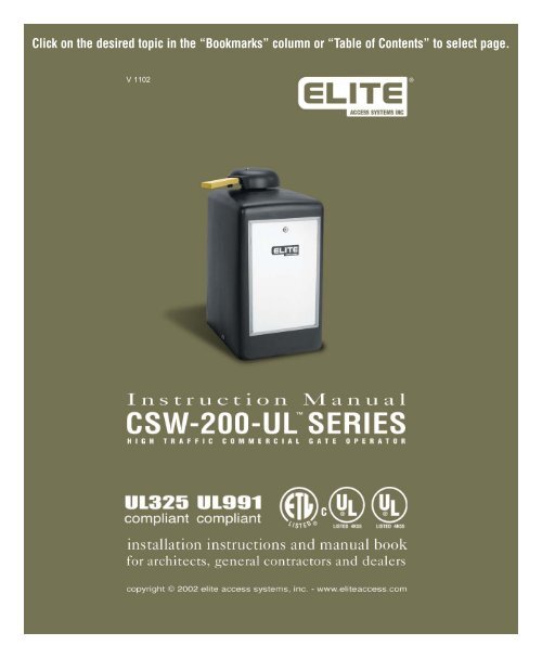 Elite CSW200 Manual Fast Access Security Corp.