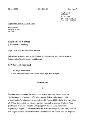AG München Kammer 161 C per Fax In der Sache 161 C 5693/08 ...
