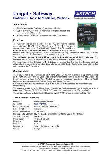 Unigate Gateway Profibus-Dp for VLM 200-Series ... - ASTECH Gmbh
