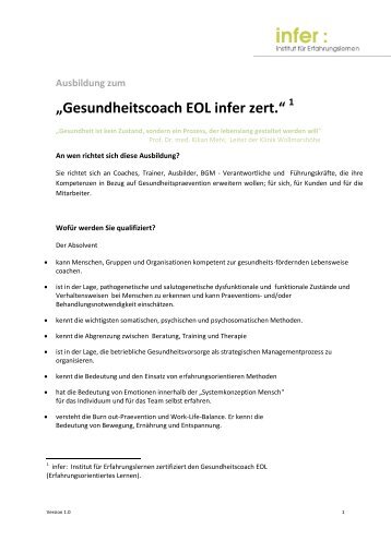 „Gesundheitscoach EOL infer zert.“ - Faszinatour Touristik-Training ...