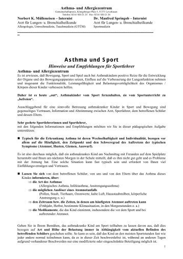 Hinweise und Empfehlungen für Sportlehrer - Asthma und Allergie ...