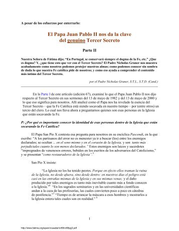 El Papa Juan Pablo II nos da la clave del genuino Tercer Secreto ...