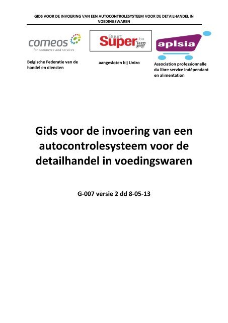 Gids voor de invoering van een autocontrolesysteem voor de ... - Favv