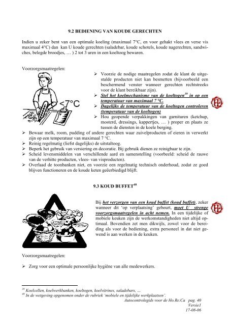 Gids voor de autocontrole in de Horecasector - Favv