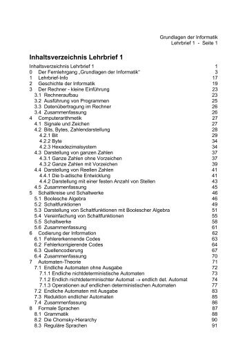 Lehrplan - Inhaltsverzeichnisse der Lehrbriefe - Fernschule Weber