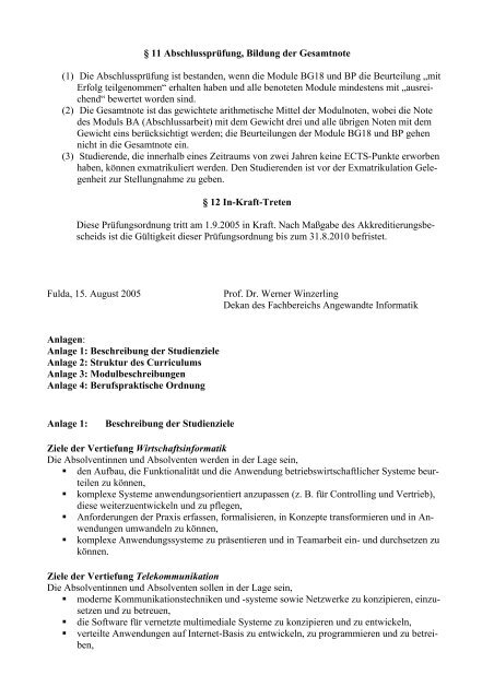 Besondere Prüfungsordnung des Fachbereichs ... - Hochschule Fulda