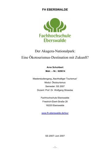 Fachhochschule Eberswalde * Fachbereich: Wirtschaft/