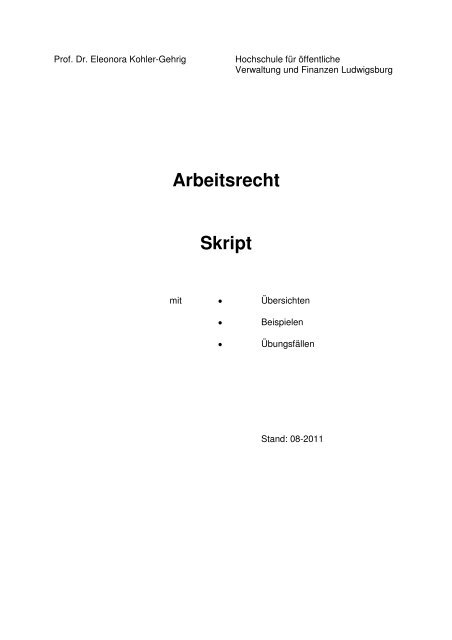 Gesamtskript Arbeitsrecht - Hochschule für Verwaltung und ...