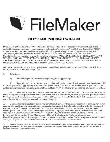 FILEMAKER UNDERHÅLLSVILLKOR