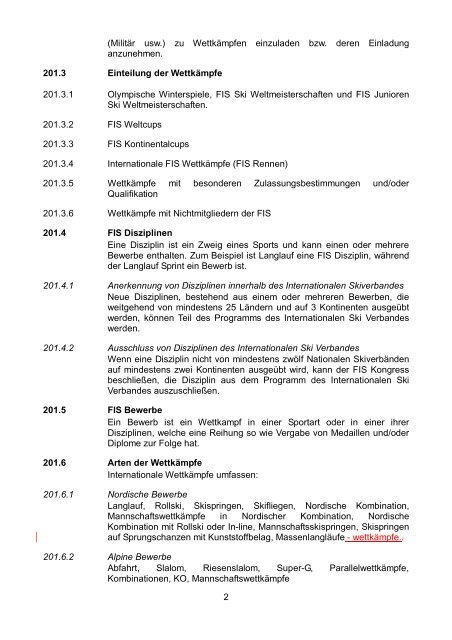 200 Gemeinsame Bestimmungen für alle Wettkämpfe 201 ... - FIS