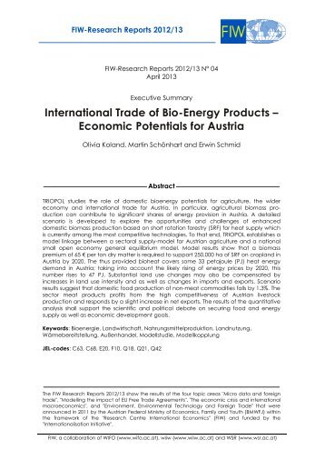 International Trade of Bio-Energy Products – Economic ... - FIW