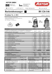 Backstubensauger BS 126-146 Preisliste Nr. A 30/1 - ASTOR Gmbh