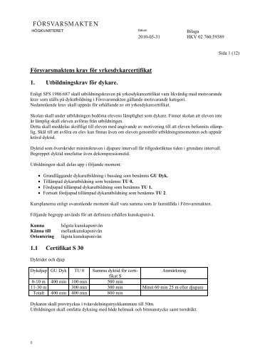 FM Krav för yrkesdykarcertifikat - Försvarsmakten