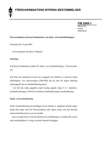FIB 2009:1 - Försvarsmakten
