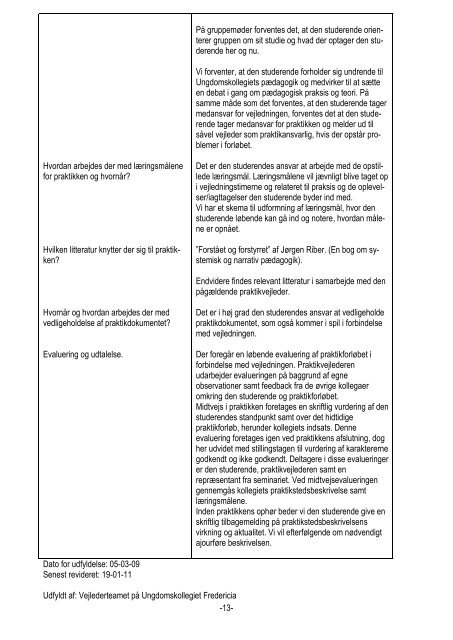 Uddannelsesplan for Ungdomskollegiet - Fredericia Kommune