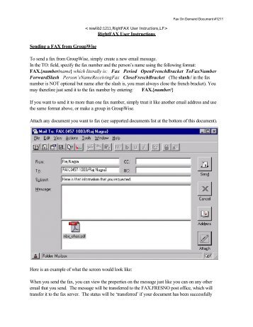 RightFAX User Instructions Sending a FAX from GroupWise To send ...