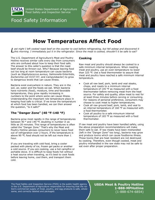 How Temperatures Affect Food - Food Safety and Inspection Service ...