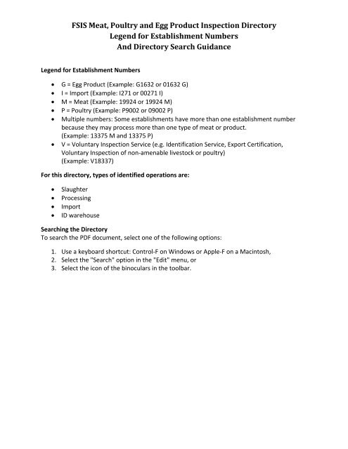 Numerically by Establishment Number - Food Safety and Inspection ...