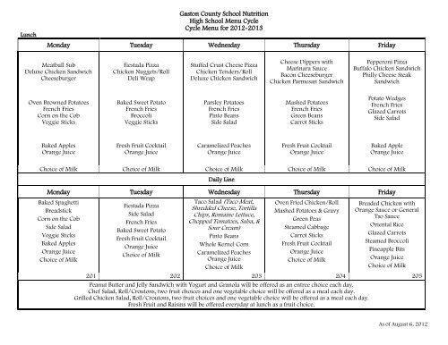 High School Menu - Gaston County Schools