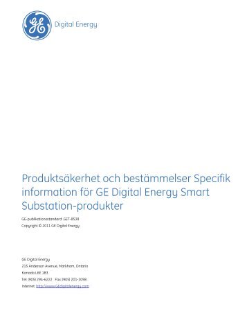 Produktsäkerhet och bestämmelser Specifik ... - GE Digital Energy