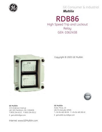 RDB86 High Speed Trip and Lockout Relay - GE Digital Energy