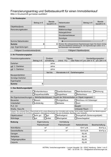 Finanzierungsantrag und Selbstauskunft für einen Immobilienkauf