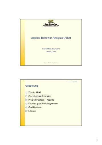 Vortrag zum Thema "Applied Behavior Analysis (ABA)"