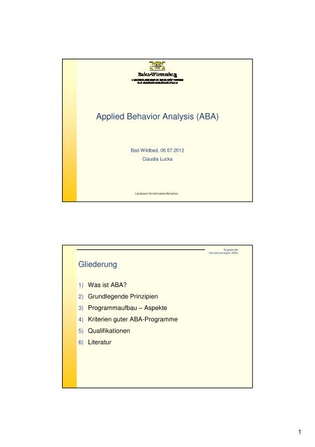 Vortrag zum Thema "Applied Behavior Analysis (ABA)"