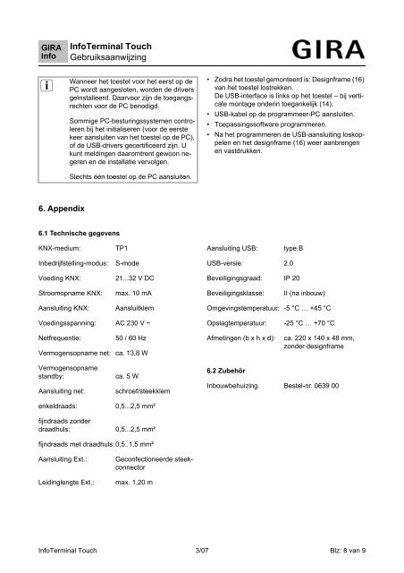 InfoTerminal Touch Gebruiksaanwijzing - Gira