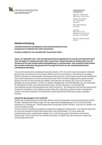 Medienmitteilung - Liechtensteinische Post AG