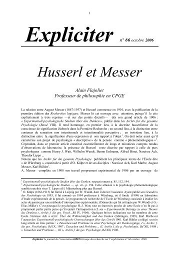 Husserl et Messer - Expliciter.fr